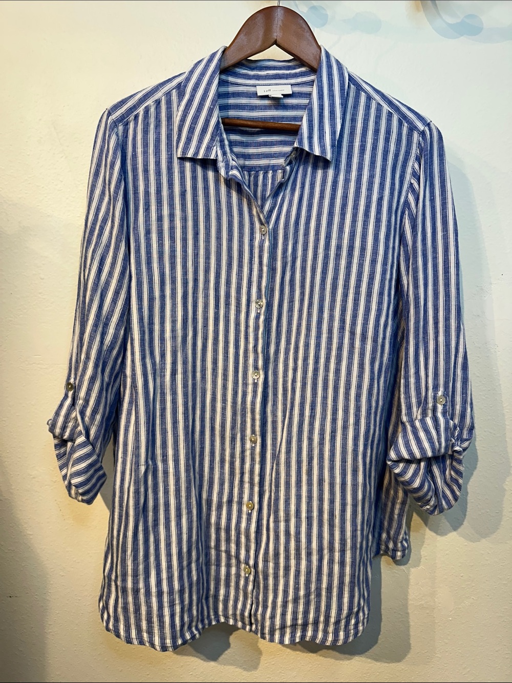 J.Jill 100% Linen striped button down blouse XL